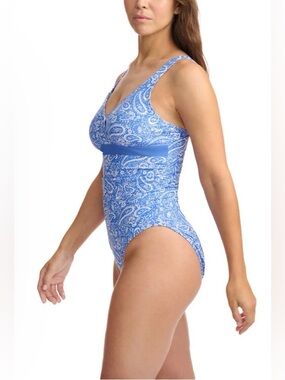 NWT Lolë Blue & White Paisley V-Neck One-Piece Swimsuit